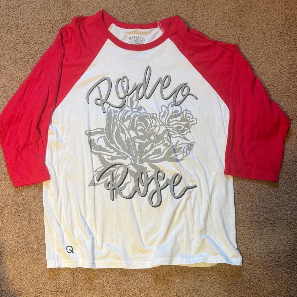 Rodeo Rose Women's Red & White Raglan Baseball Tee